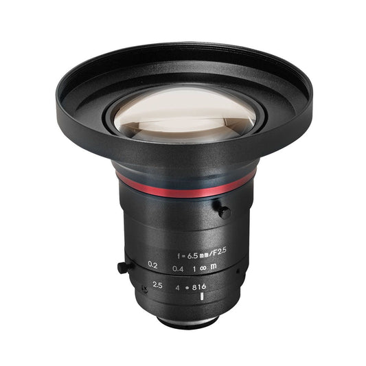 Front view of Kowa LM6FC24M lens. 1.1 inch, 6.5mm, 24MP Machine Vision Lens.