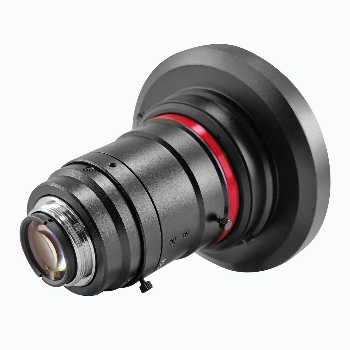 Rear corner view of Kowa LM6FC24M lens. 1.1 inch, 6.5mm, 24MP machine vision lens.