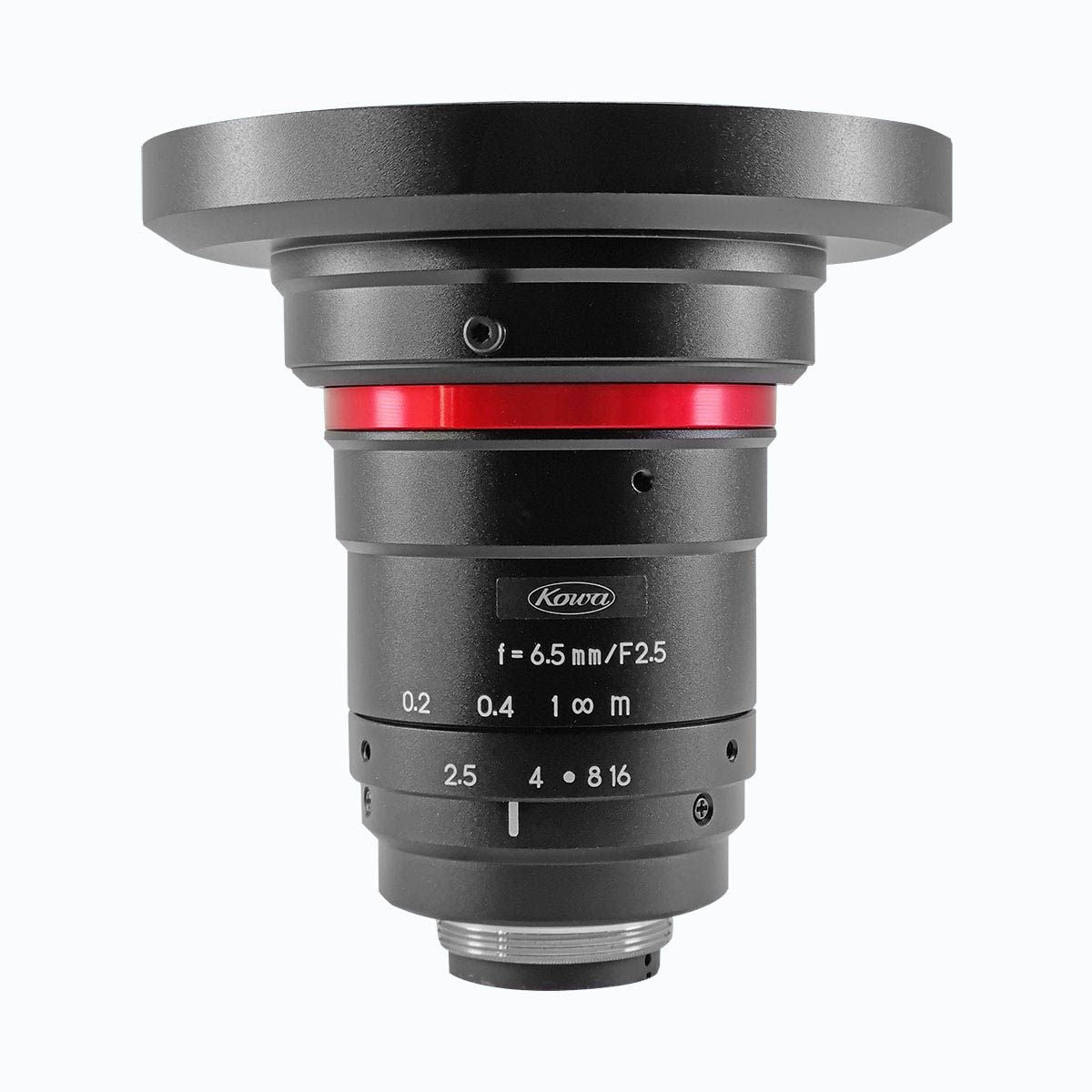 Side view of Kowa LM6FC24M lens. 1.1 inch, 6.5mm, 24MP Machine Vision Lens.