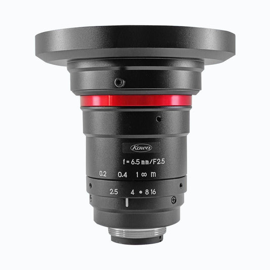 Side view of Kowa LM6FC24M lens. 1.1 inch, 6.5mm, 24MP Machine Vision Lens.