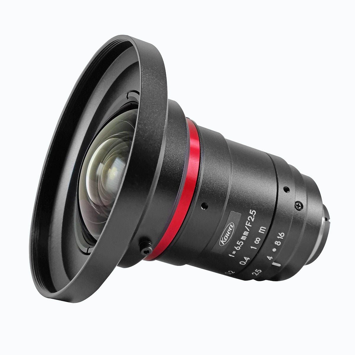 Side view of Kowa LM6FC24M lens. 1.1 inch, 6.5mm, 24MP Machine Vision Lens.